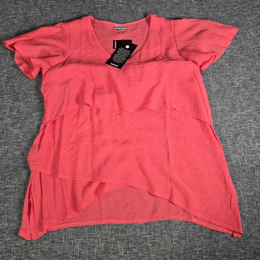 Avenue Mylah Layer Tunic Top Size 18 Coral V Neck Plus Size NWT 00215488